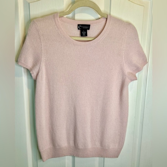 Bloomingdale's Sweaters - 🌸”C by Bloomingdale’s” Light Pink Short Sleeve 100% Cashmere Sweater Size L🌷